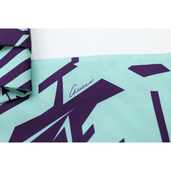 Gucci Light Blue Aquamarine Striped Geometric Silk Twill Narrow Bandeau Scarf - Picture 3 of 6